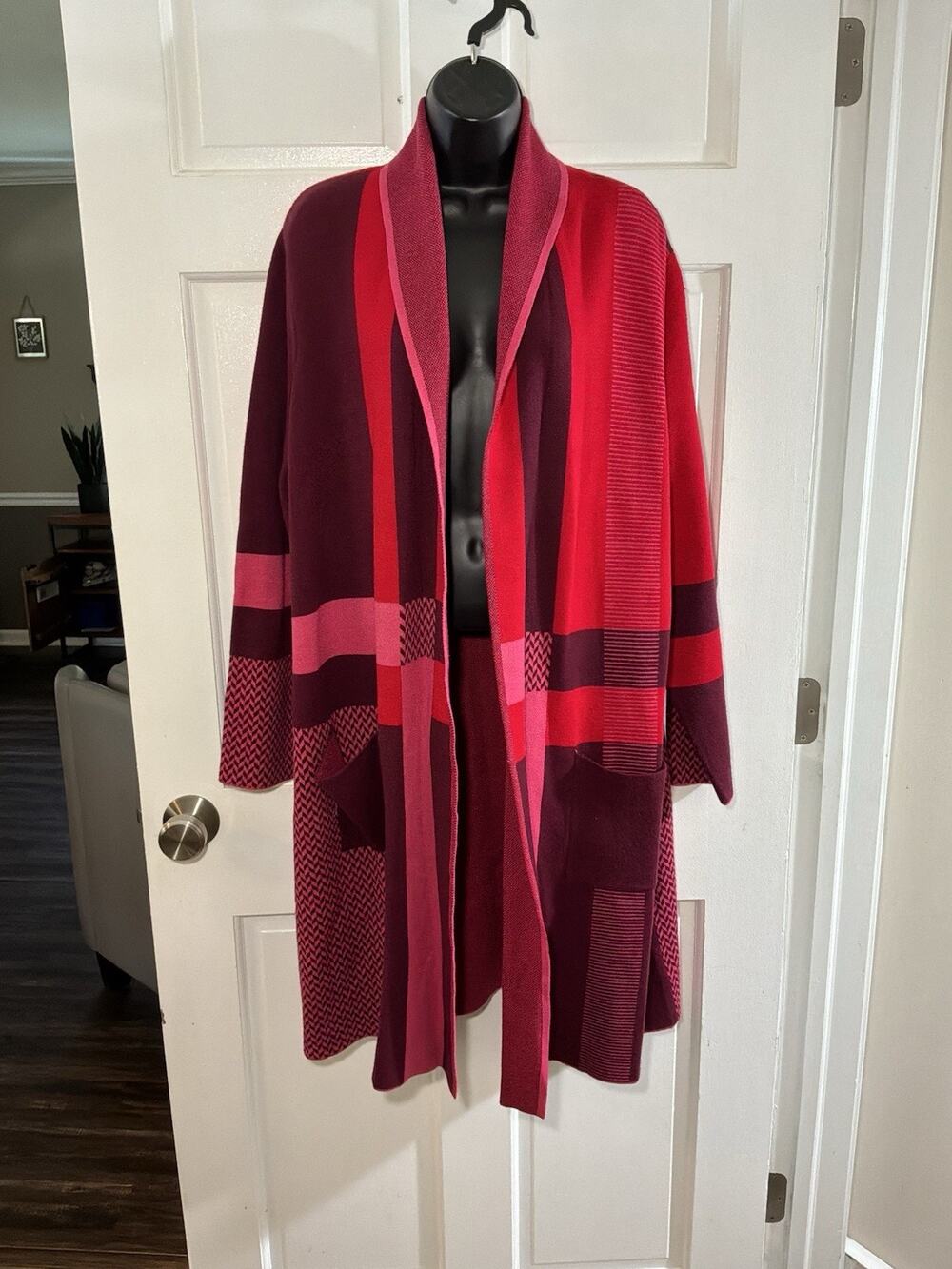 NWT Ladies Liz Claiborne 1X Colorblock Long Cardigan Open Front Sweater
